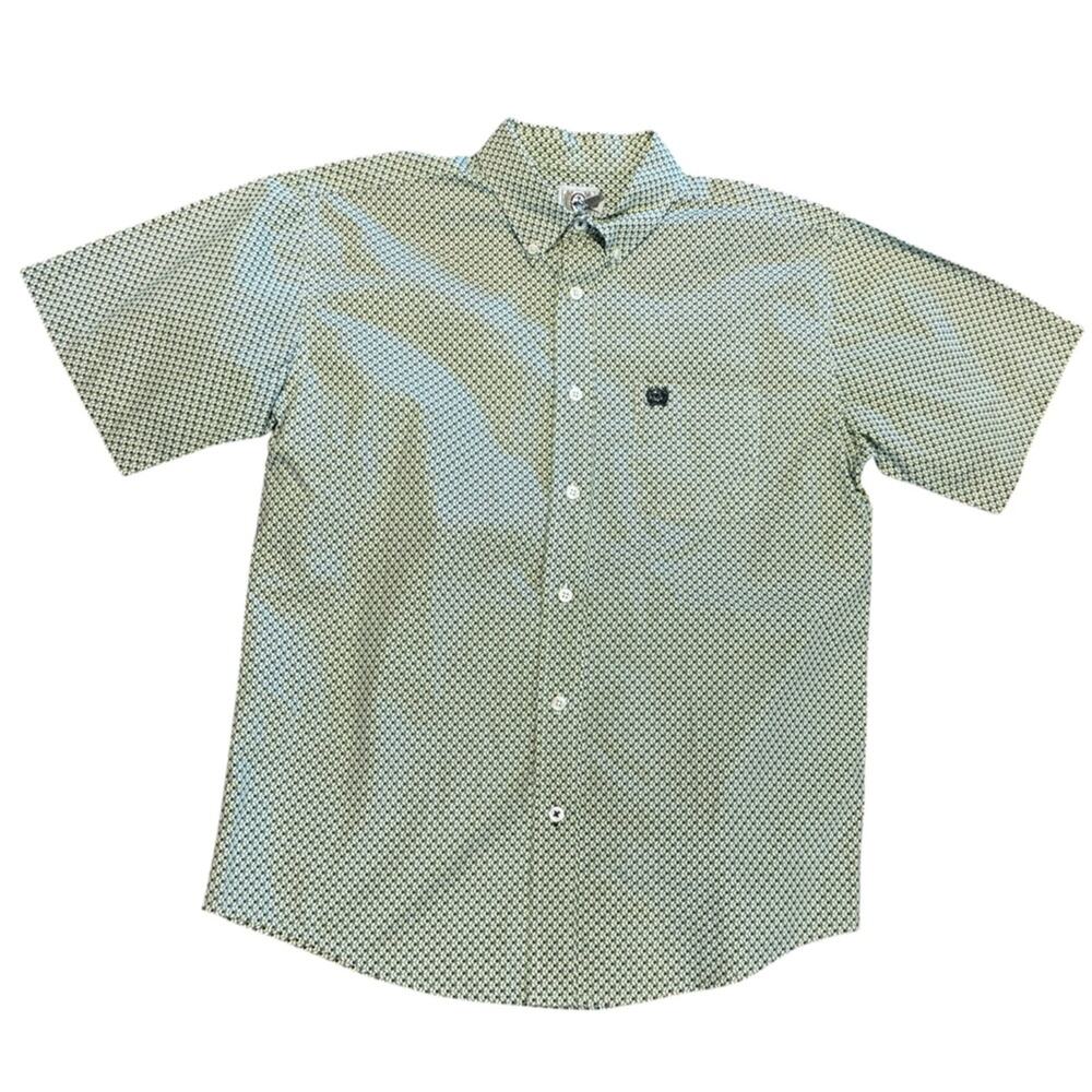 Cinch Youth XXL Yellow Black & Gray Geometric Button Down Short Sleeve Shirt
